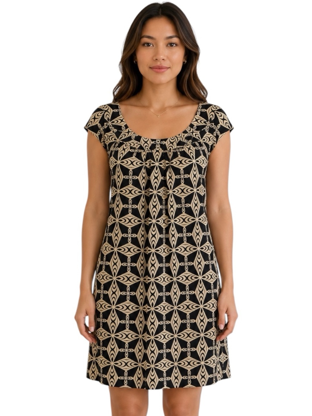 AK Anne Klein Black Beige Geometric Print Dress Size 12